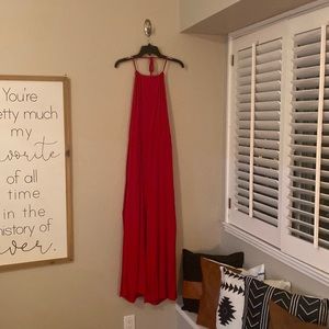 Fun and Flirty tie neck red jumpsuit